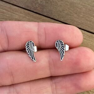 Angel Wings Real 925 Sterling Silver Screw Stud Earrings Aretes Plata Alas Angel
